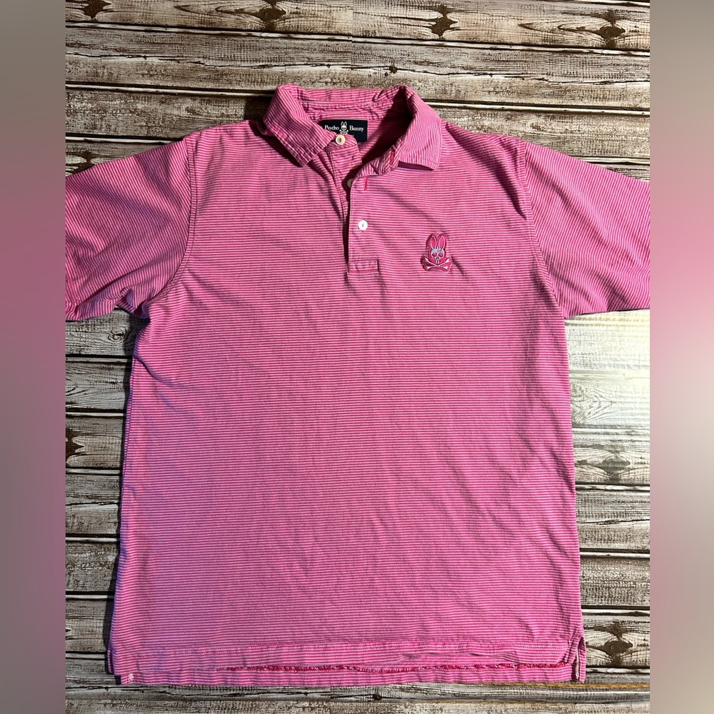 Psycho Bunny Pink Striped Cotton Polo Shirt